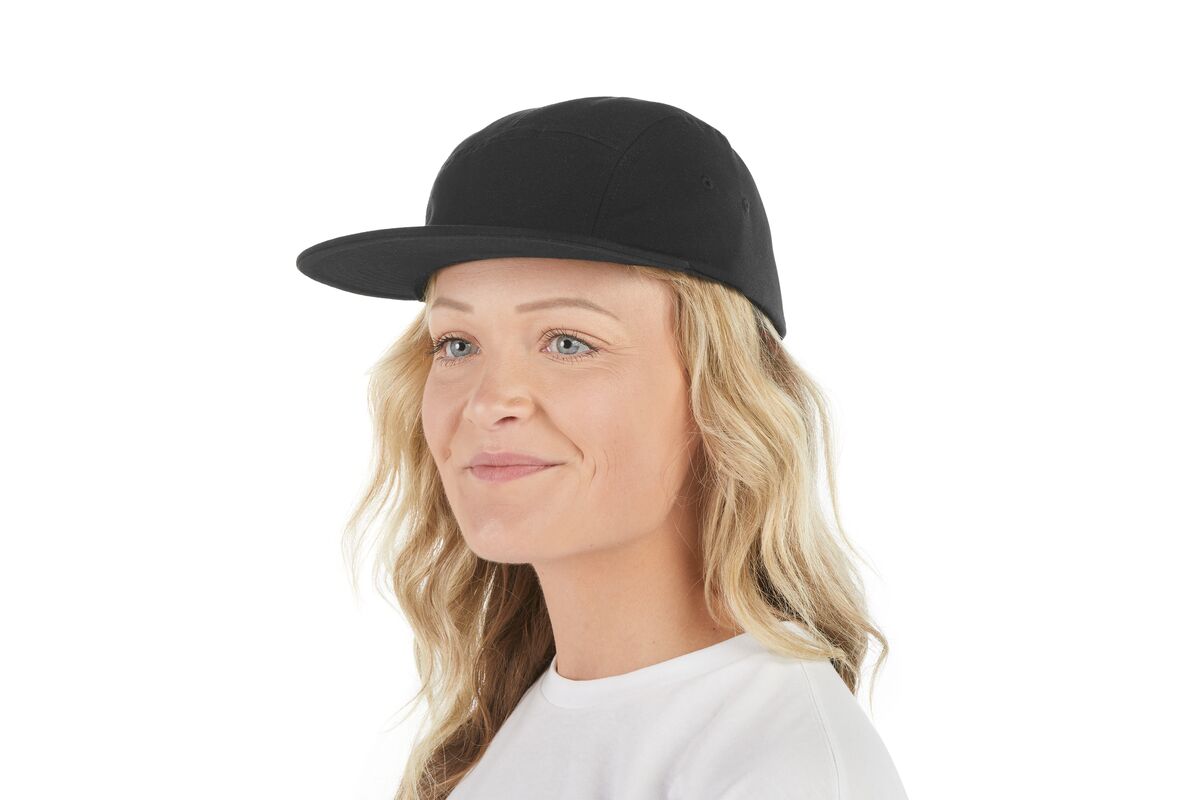 recycled-poly-flat-brim-5-panel-hat-l5 WebPDP-HAT003002_Recycled_Poly_Flat_Brim_5Panel_Hat_Black_Studio_Harper_Studios_0723_Front_2__HAT003002OS.jpg